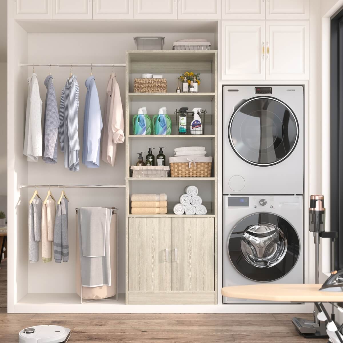 8FT Heavy Duty Closet Organizer System with Adjustable Shelves and Cabinet