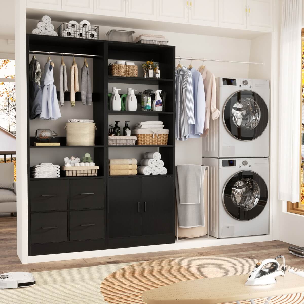 Walk-in Closet System Set of 2, with 4 Fabric Drawers and Storage Cabinet