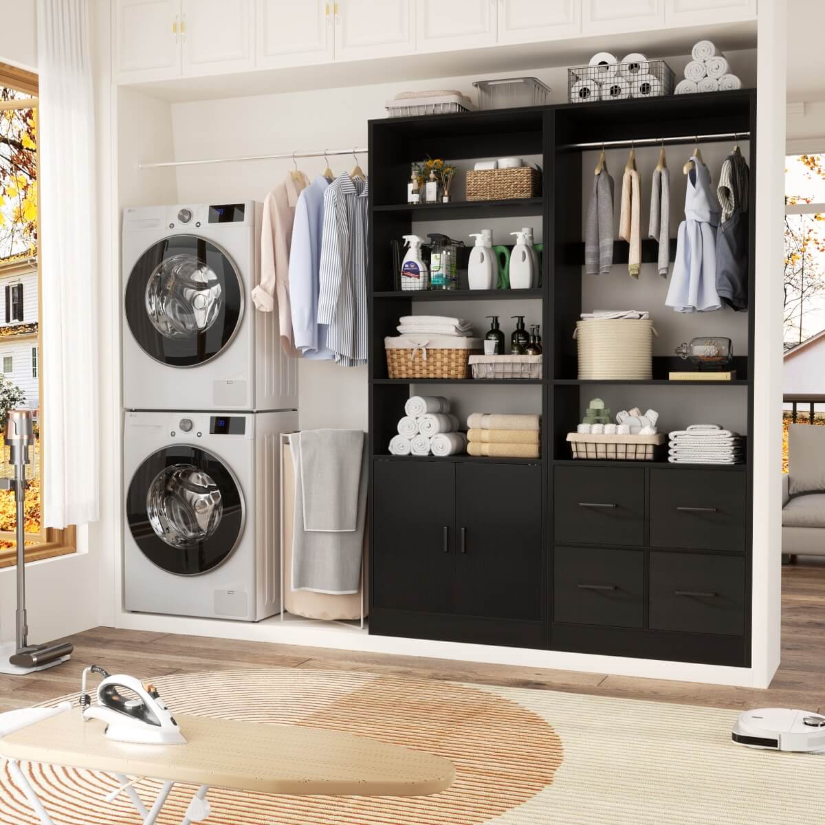 Walk-in Closet System Set of 2, with 4 Fabric Drawers and Storage Cabinet