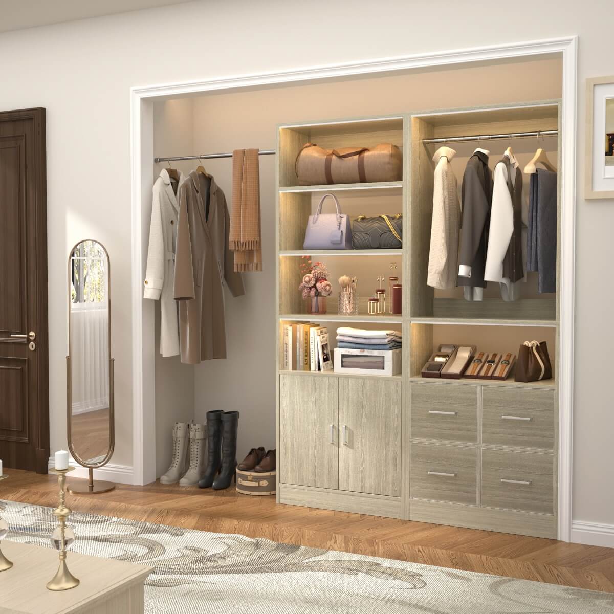 Walk-in Closet System Set of 2, with 4 Fabric Drawers and Storage Cabinet