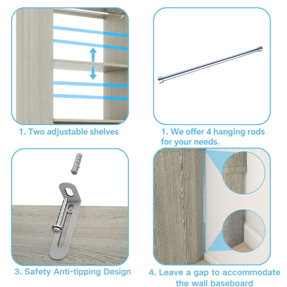 Walk-in Closet System Set of 2, with 4 Fabric Drawers and Storage Cabinet