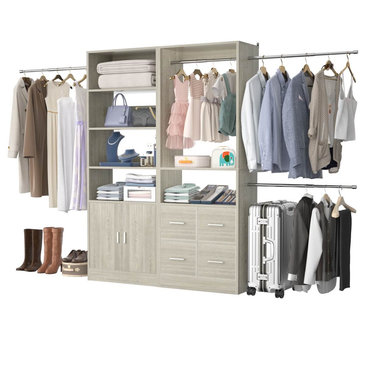 Walk-in Closet System Set of 2, with 4 Fabric Drawers and Storage Cabinet