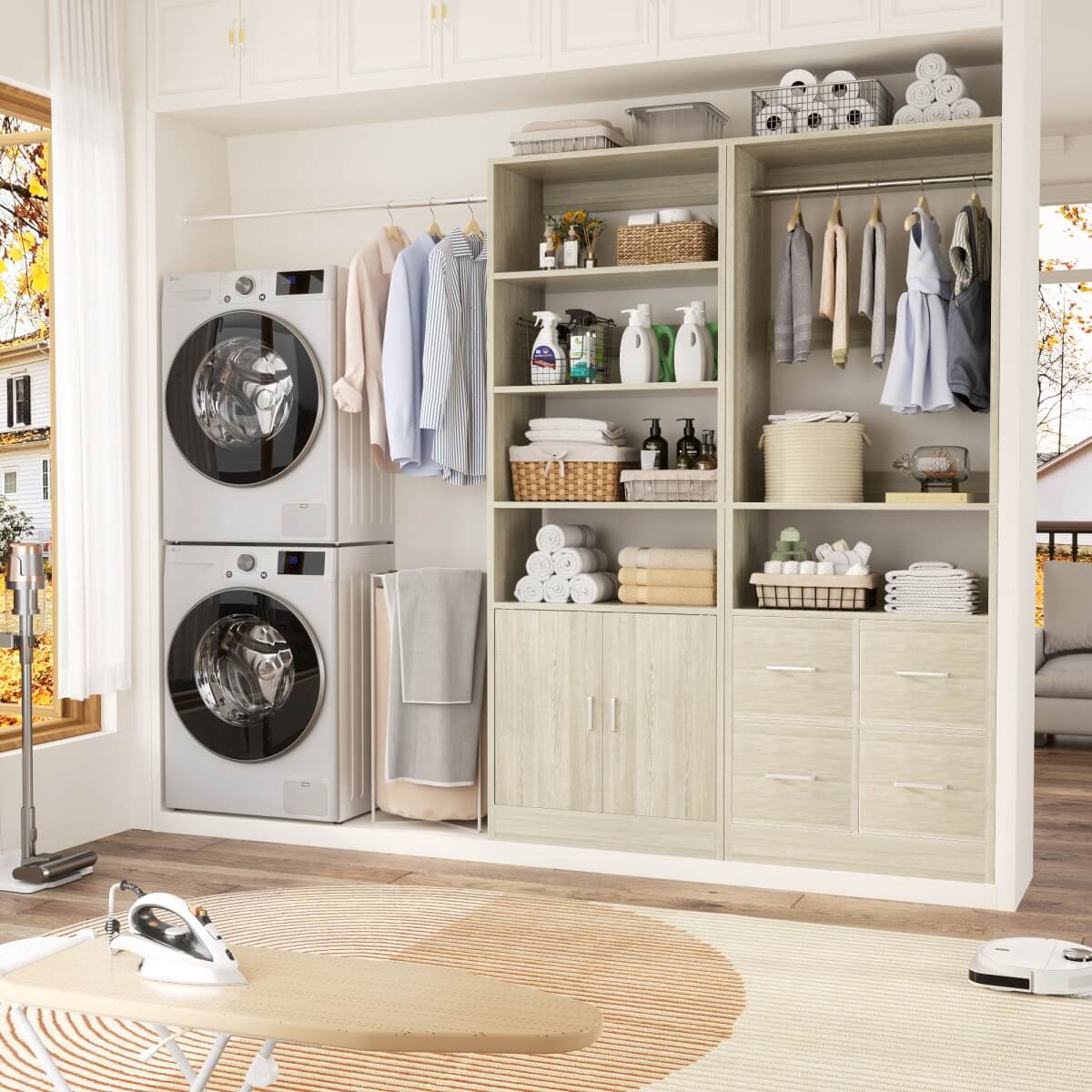 Walk-in Closet System Set of 2, with 4 Fabric Drawers and Storage Cabinet