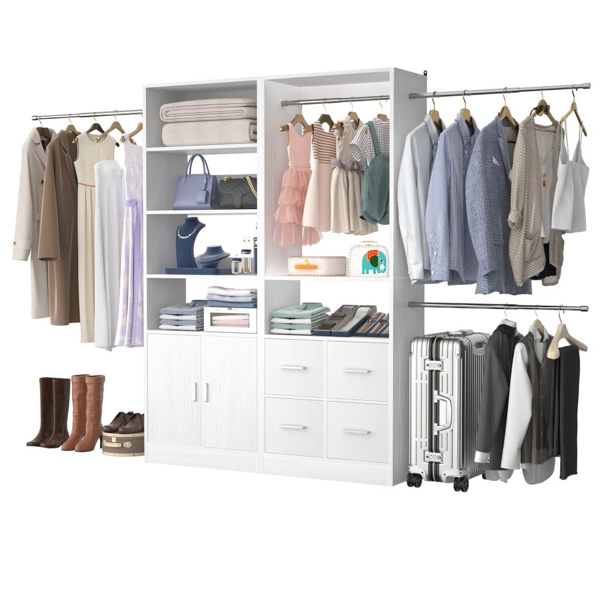 Walk-in Closet System Set of 2, with 4 Fabric Drawers and Storage Cabinet