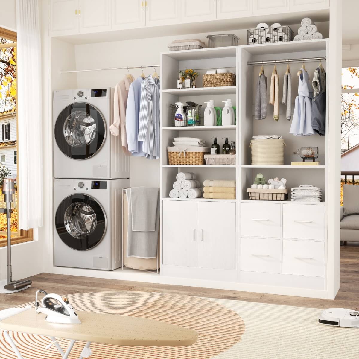 Walk-in Closet System Set of 2, with 4 Fabric Drawers and Storage Cabinet