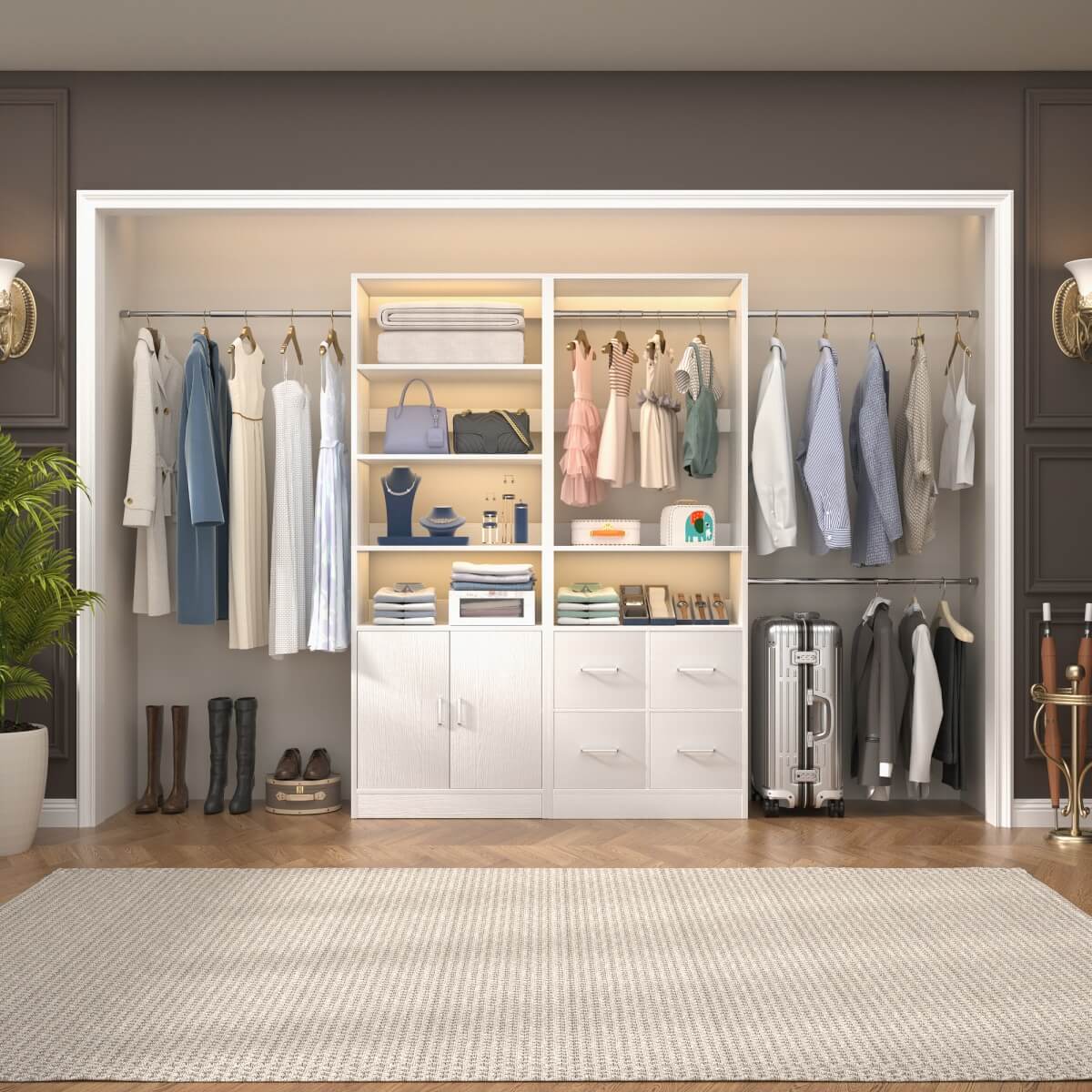 Walk-in Closet System Set of 2, with 4 Fabric Drawers and Storage Cabinet