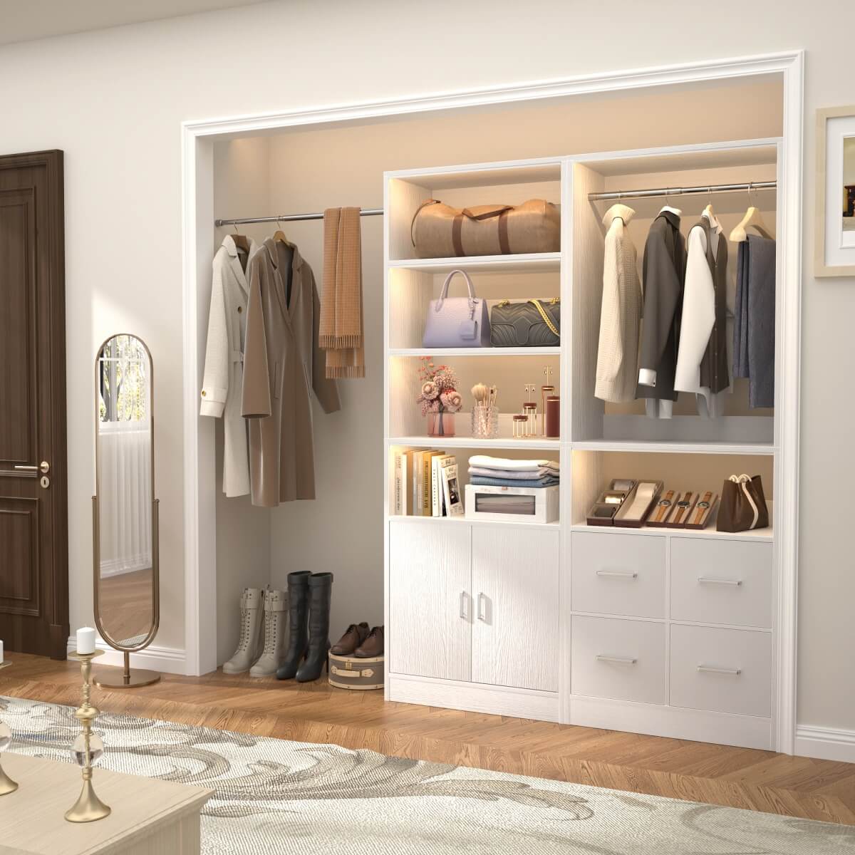 Walk-in Closet System Set of 2, with 4 Fabric Drawers and Storage Cabinet