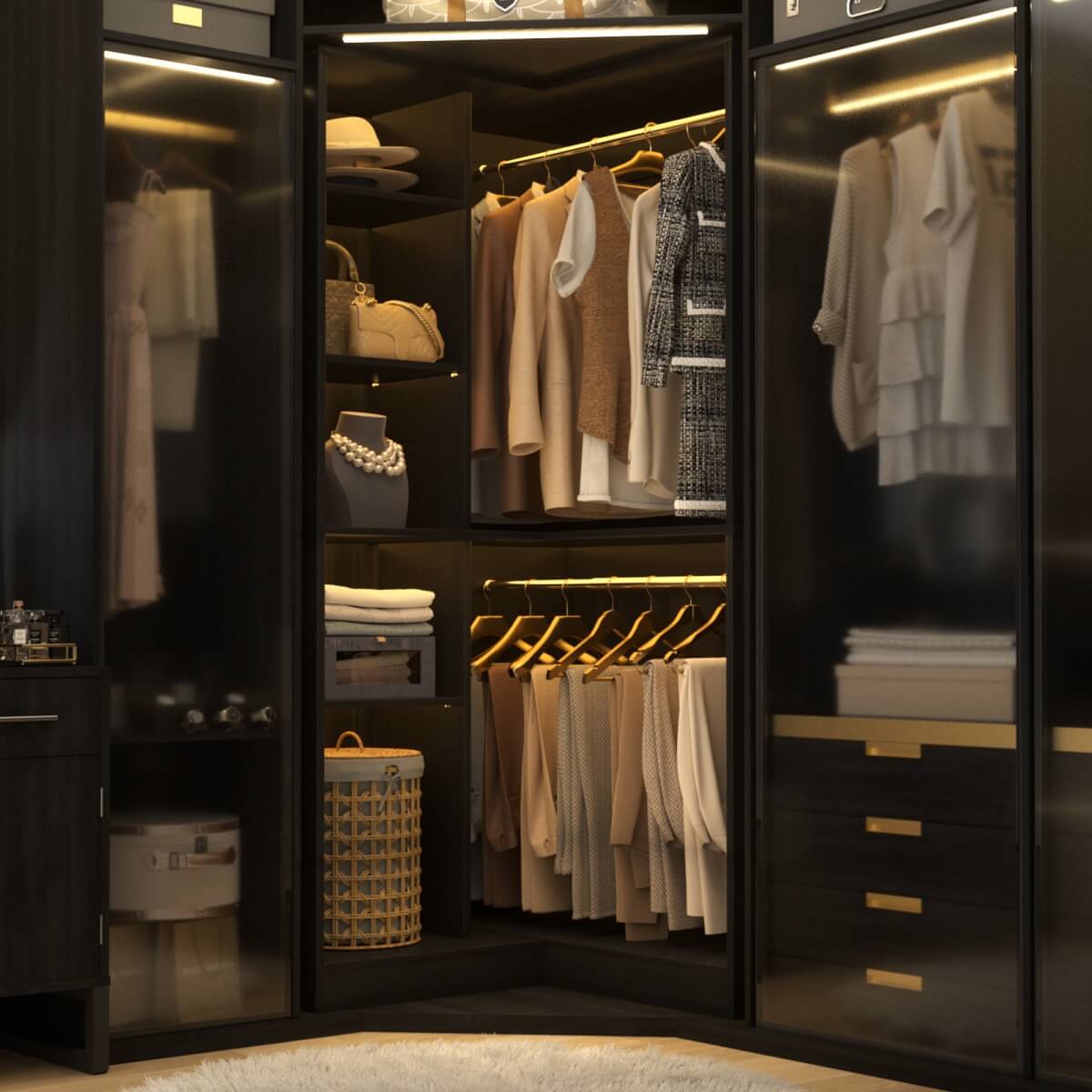 36" Corner Closet System with Hanging Rods for Versatile Storage