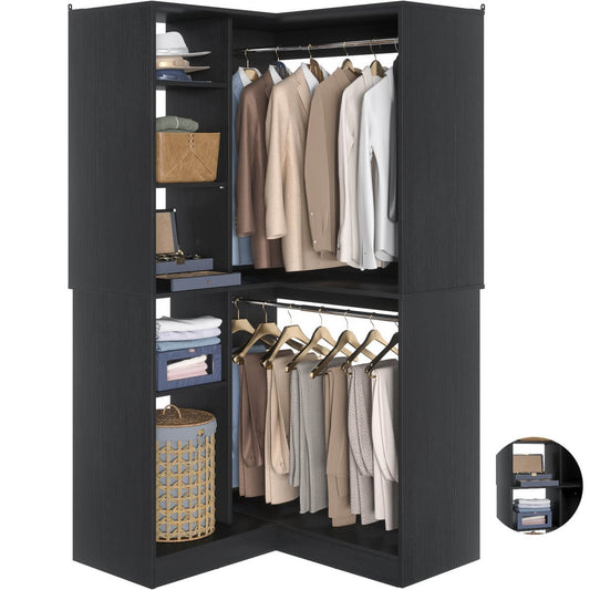 36" Corner Closet System with Hanging Rods for Versatile Storage