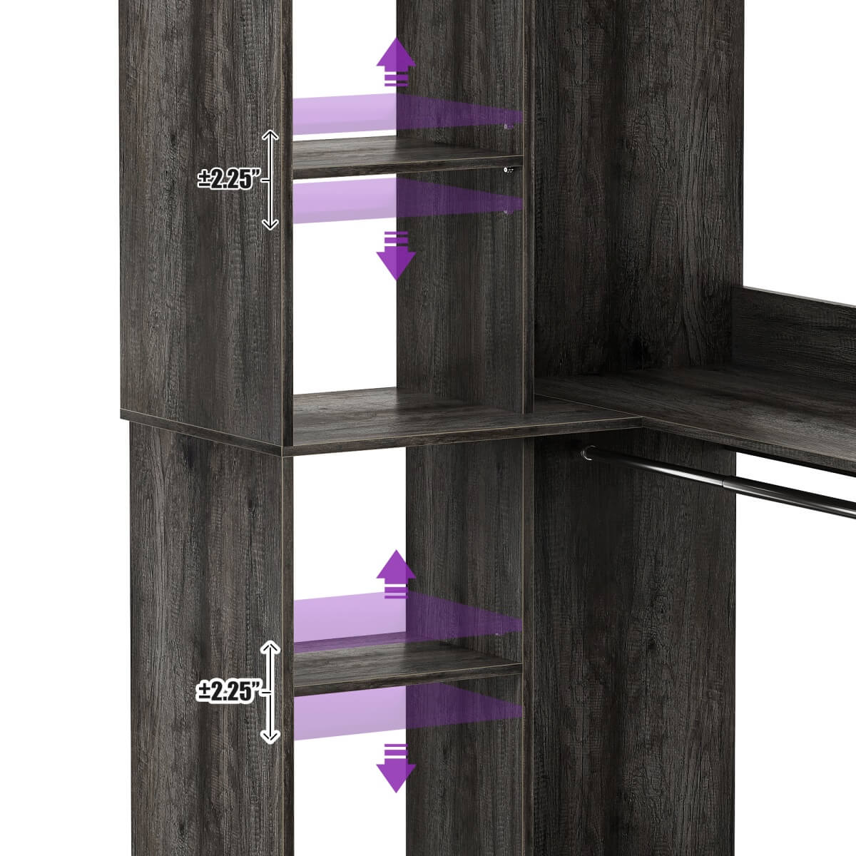 36" Corner Closet System with Hanging Rods for Versatile Storage