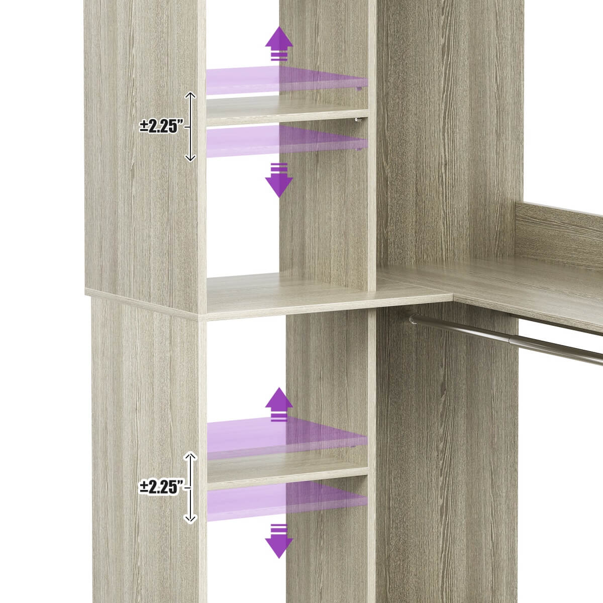 36" Corner Closet System with Hanging Rods for Versatile Storage
