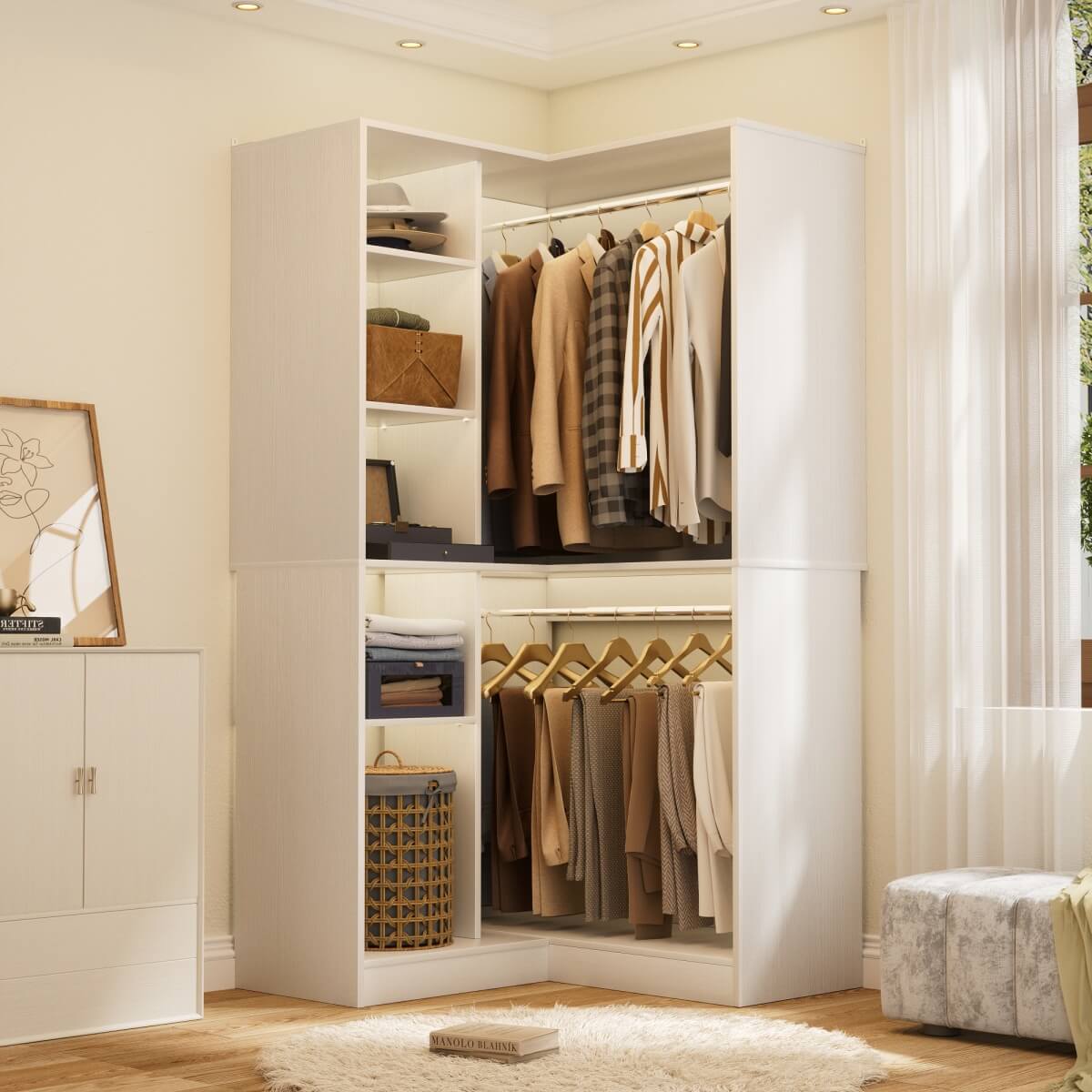 36" Corner Closet System with Hanging Rods for Versatile Storage