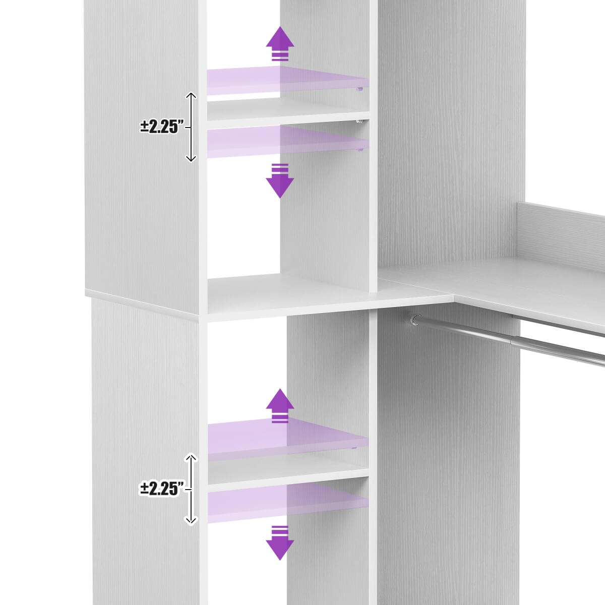 36" Corner Closet System with Hanging Rods for Versatile Storage