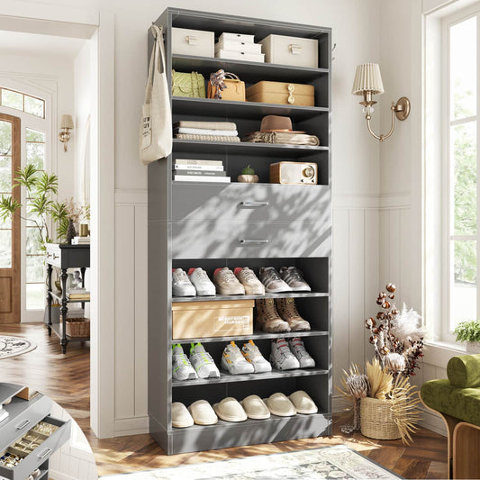 26-In Shoe Cabinet with Wood Drawers, Closet Shoe Rack Organizer