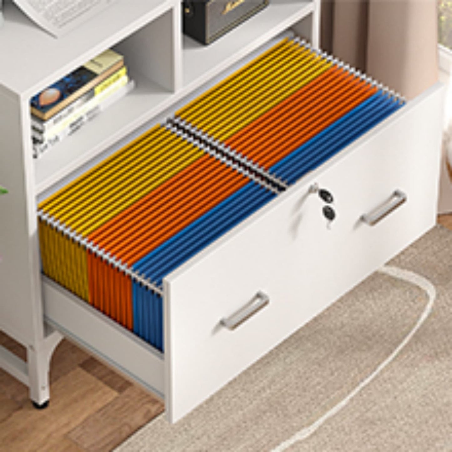 File Cabinet with Charging Station, Bookshelf with Filing Cabinet