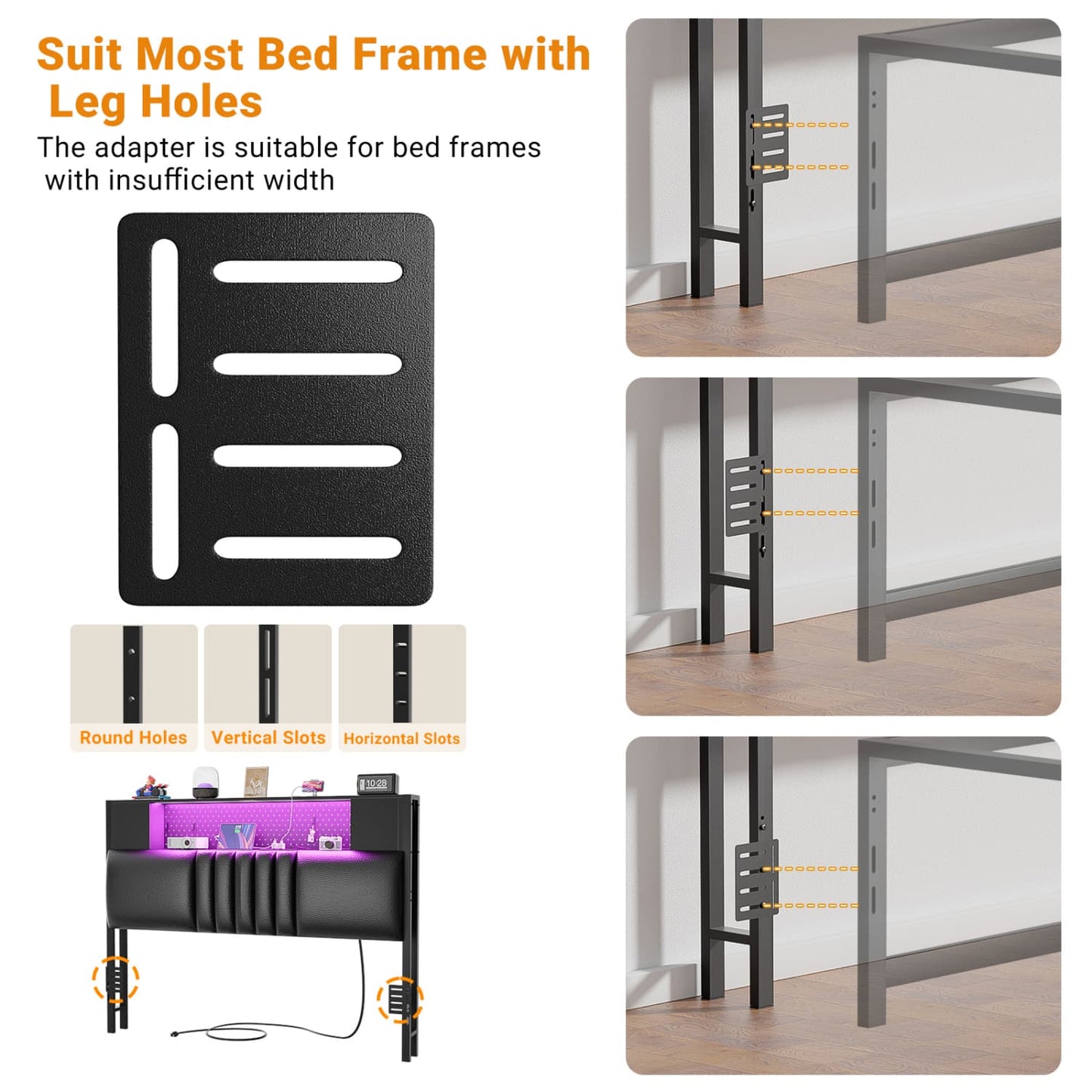 Storage Headboard with Charging Station and LED Light