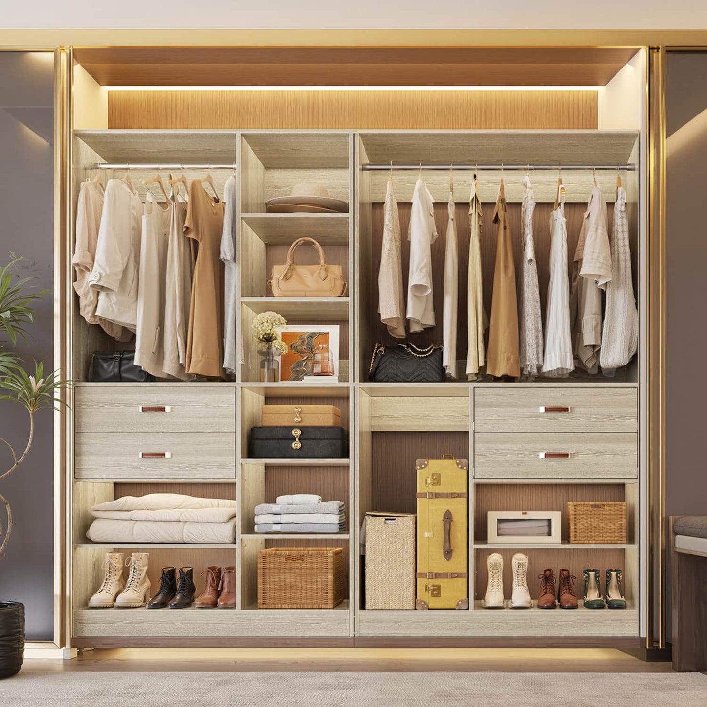80-In Closet System Set with Wood Drawers, Freestanding Closet Organizer with Hanging Rods