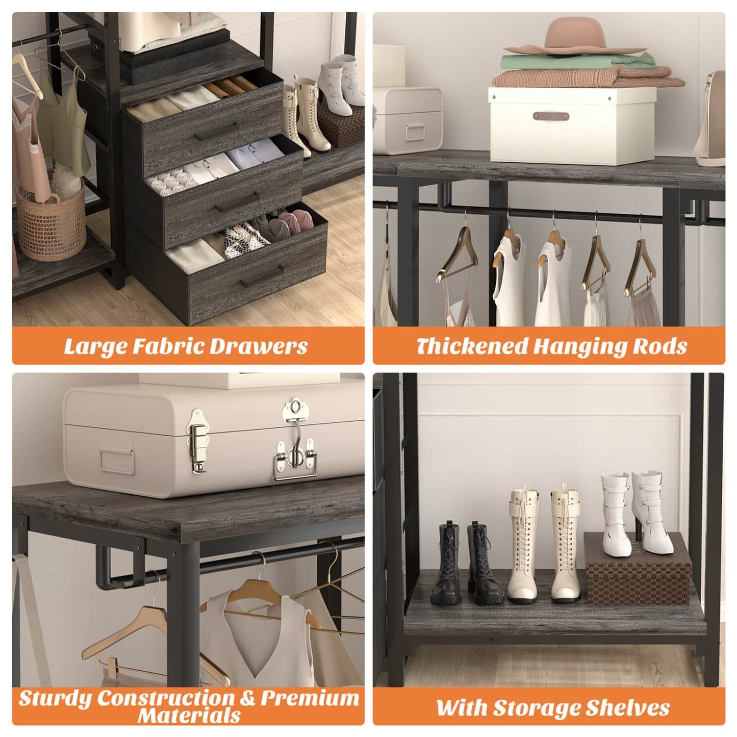 Clothing Rack with Fabric Drawers, Freestanding Closet Organizer