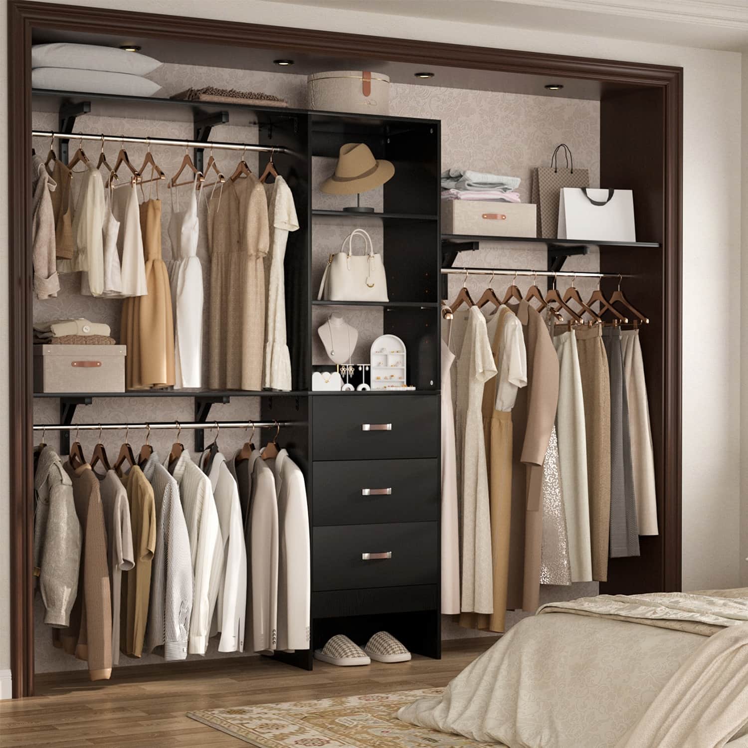 Besiost 96-In Closet Organizer with Wood Drawers, Closet System with ...
