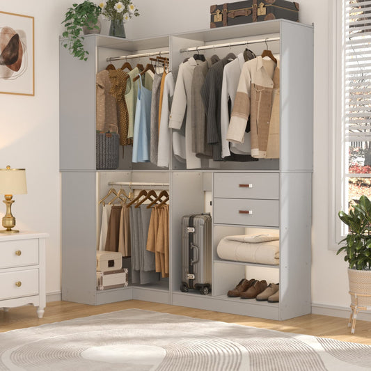 71-In Freestanding Closet System Set with Wood Drawers