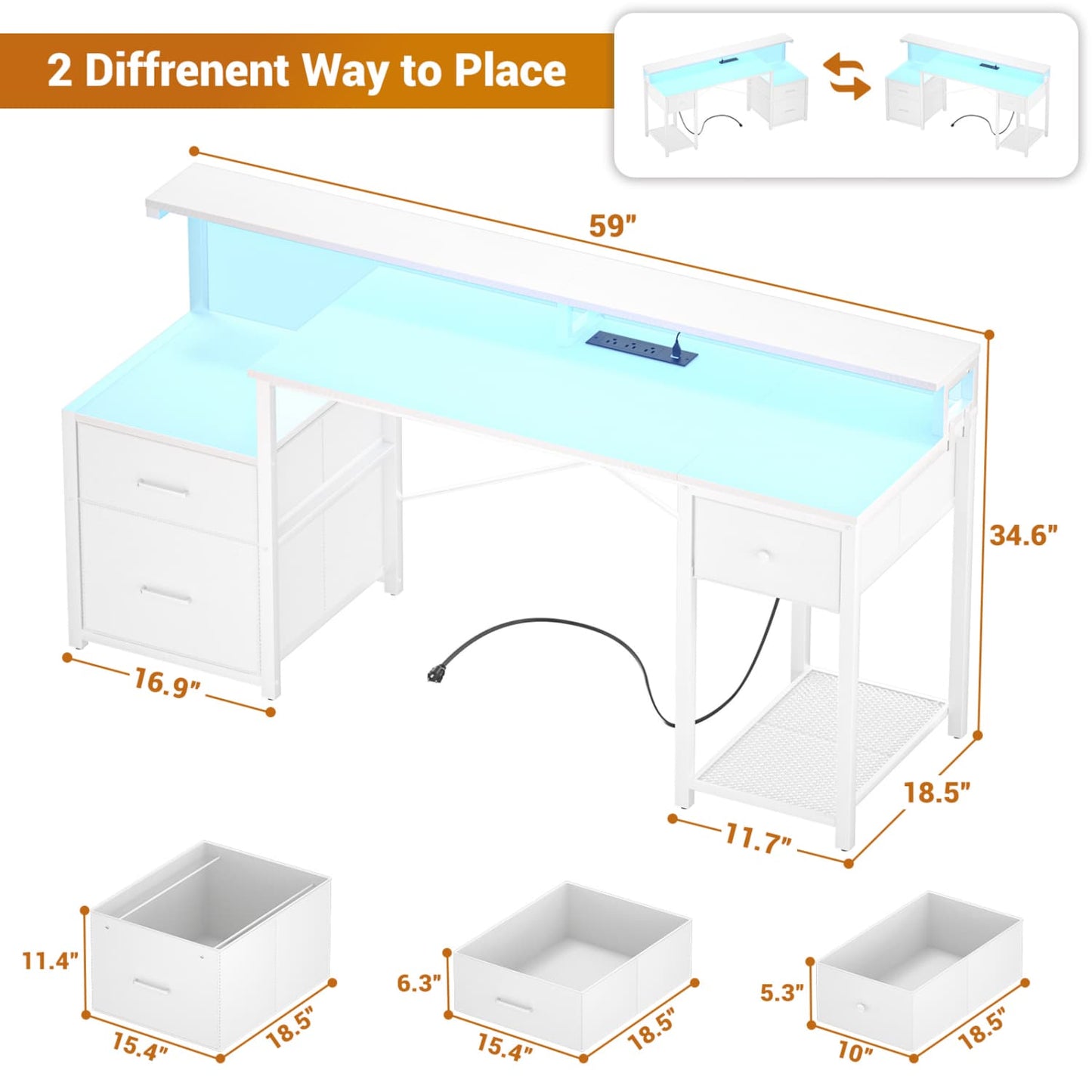 59-In Computer Desk with Charging Station for Home Office