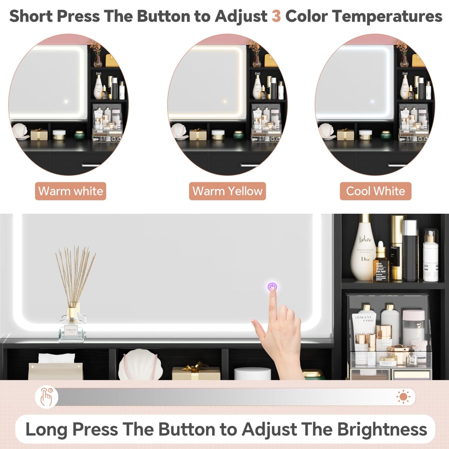 Vanity Desk with LED Mirror and Charging Station