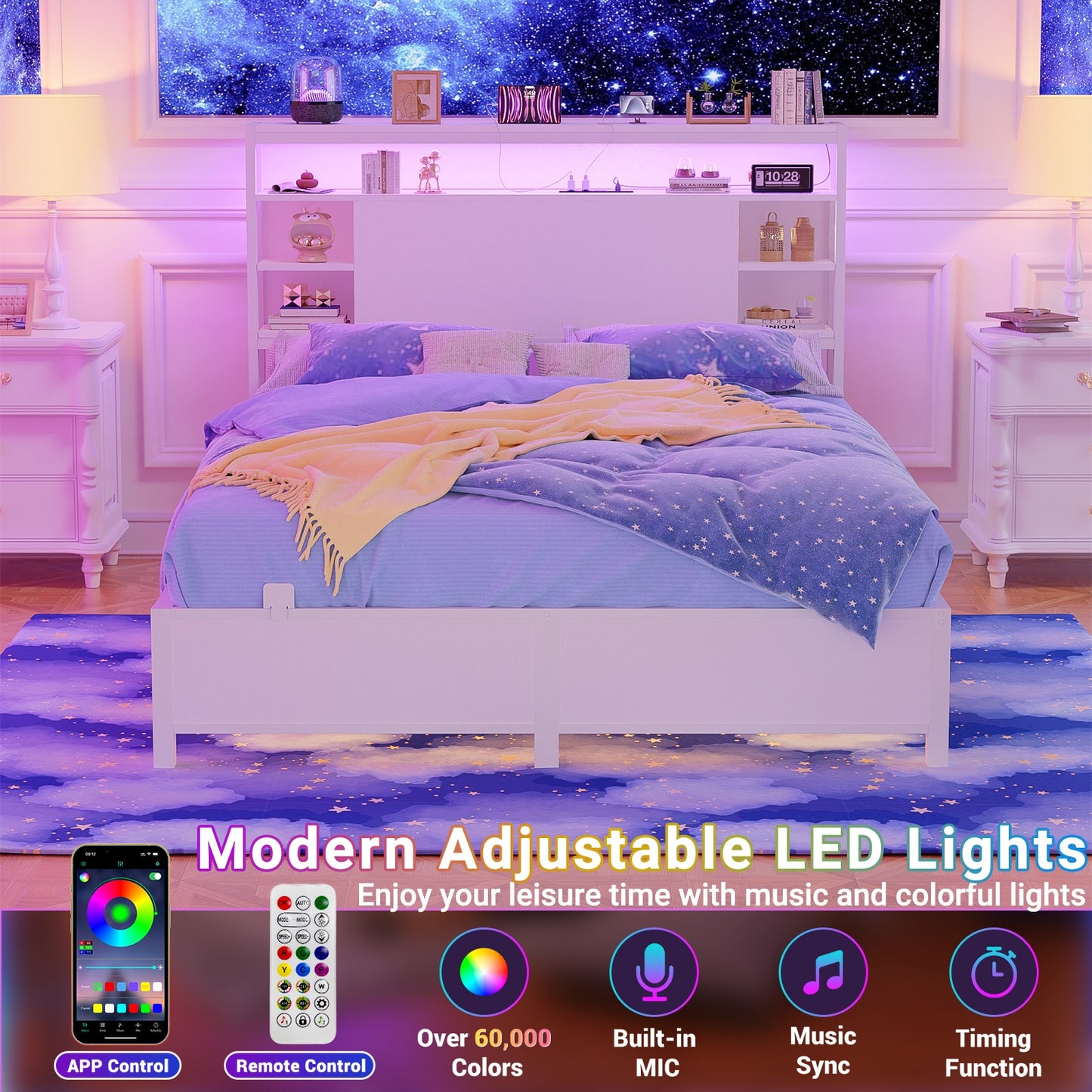 Full Headboards with Power Outlets and Storage Space