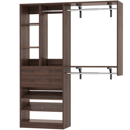 Closet System with Wooden Drawers and Two Hanging Rods