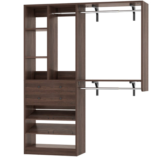 Closet System with Wooden Drawers and Two Hanging Rods