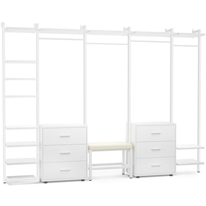 Freestanding Closet Organizer with 6 Drawers, Walk-In Closet Systen with 4 Clothing Rack