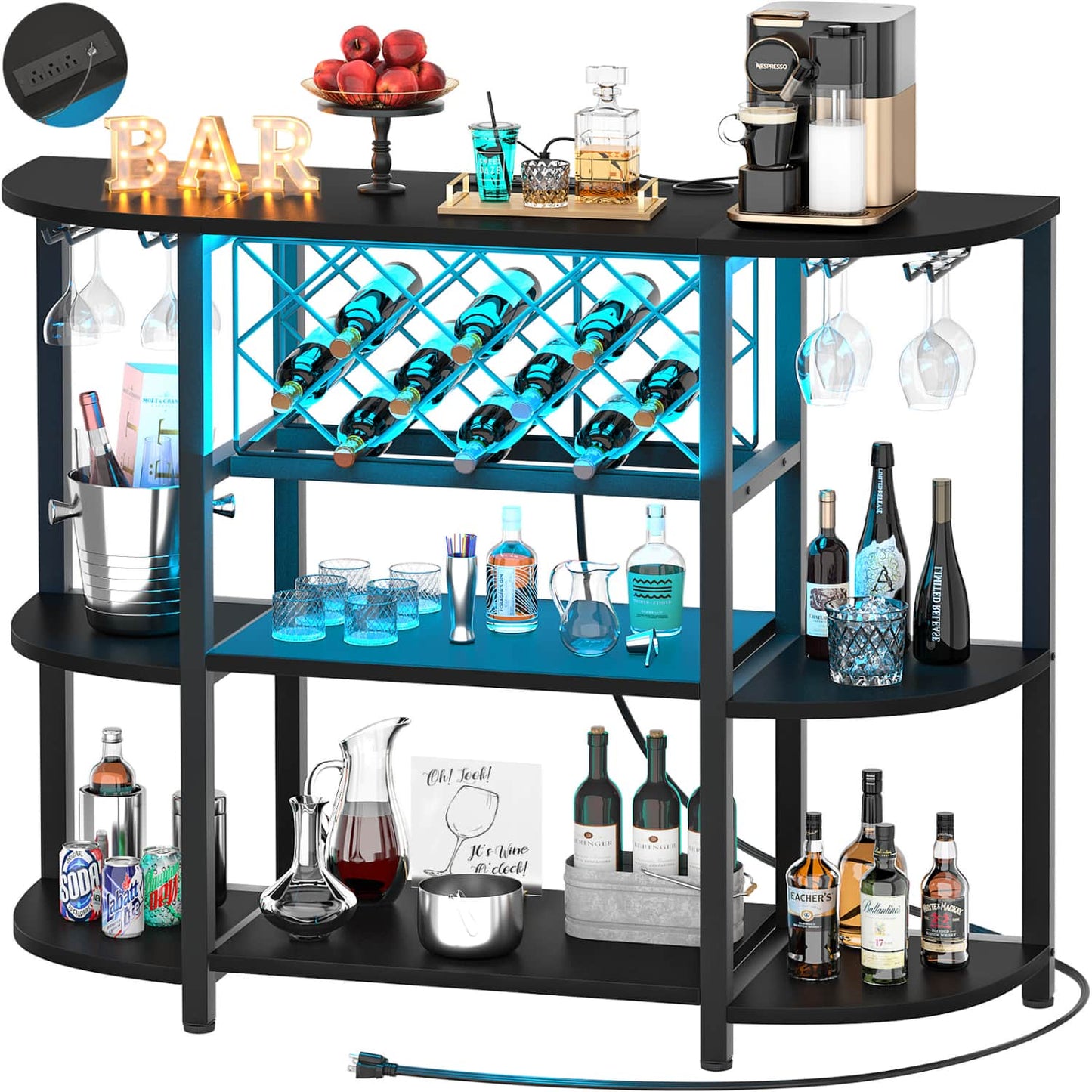 47.24" Storage Wine Cabinet with Lights and Outlets