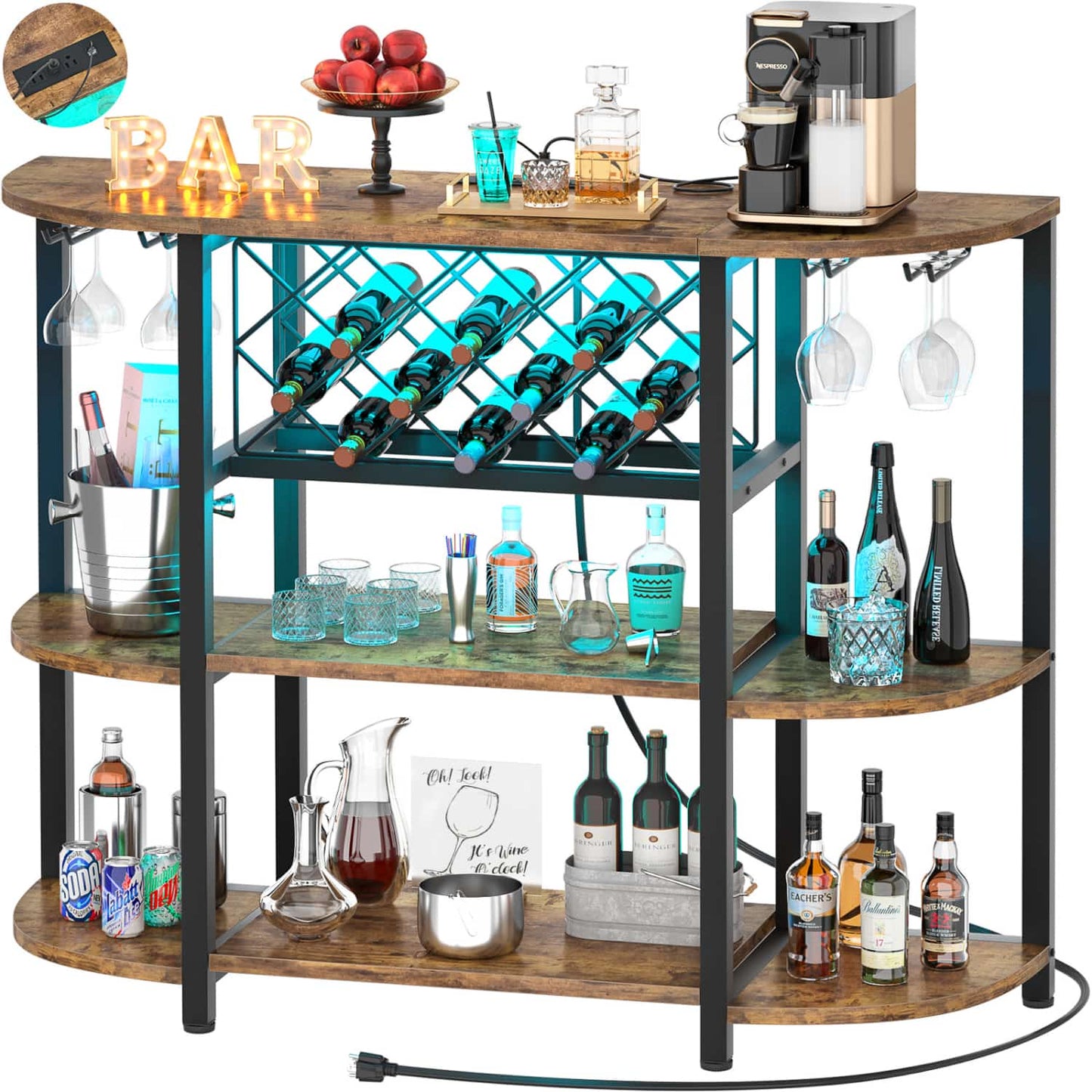 47.24" Storage Wine Cabinet with Lights and Outlets
