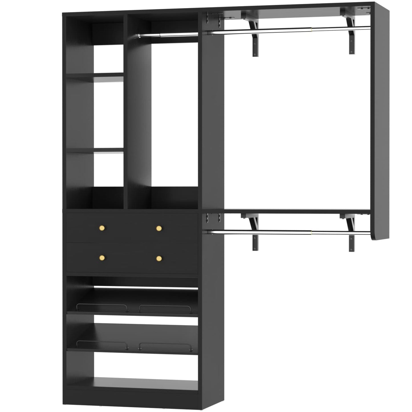 Closet System with Wooden Drawers and Two Hanging Rods