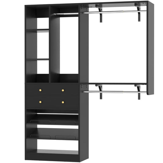Closet System with Wooden Drawers and Two Hanging Rods