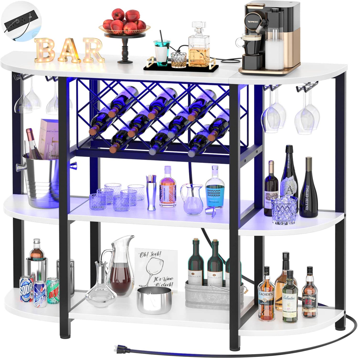 47.24" Storage Wine Cabinet with Lights and Outlets