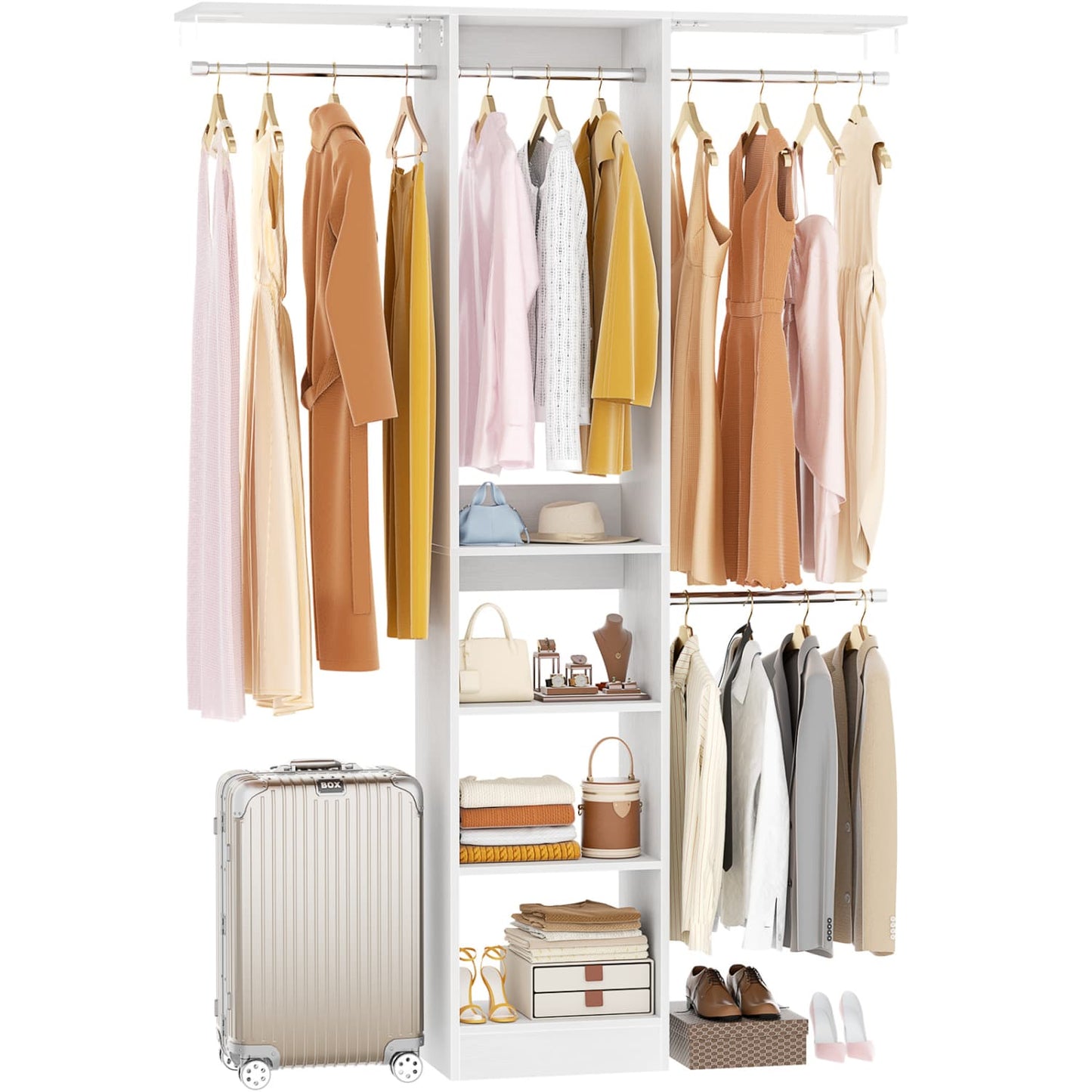 47'' W Closet System with Hanging Rods and Shelves, Closet Organizer for Bedroom