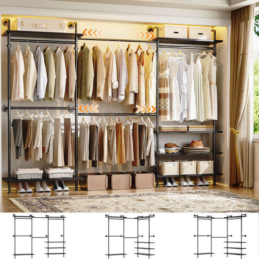 Garment Rack with Wood Shelves, Closet system Storage Rack