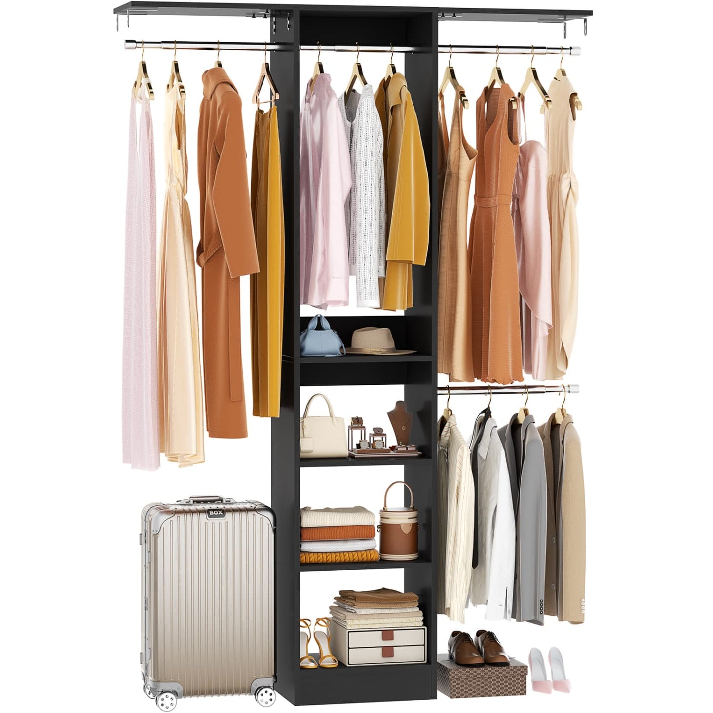 47'' W Closet System with Hanging Rods and Shelves, Closet Organizer for Bedroom