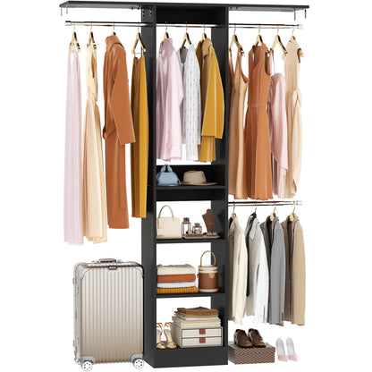 47'' W Closet System with Hanging Rods and Shelves, Closet Organizer for Bedroom