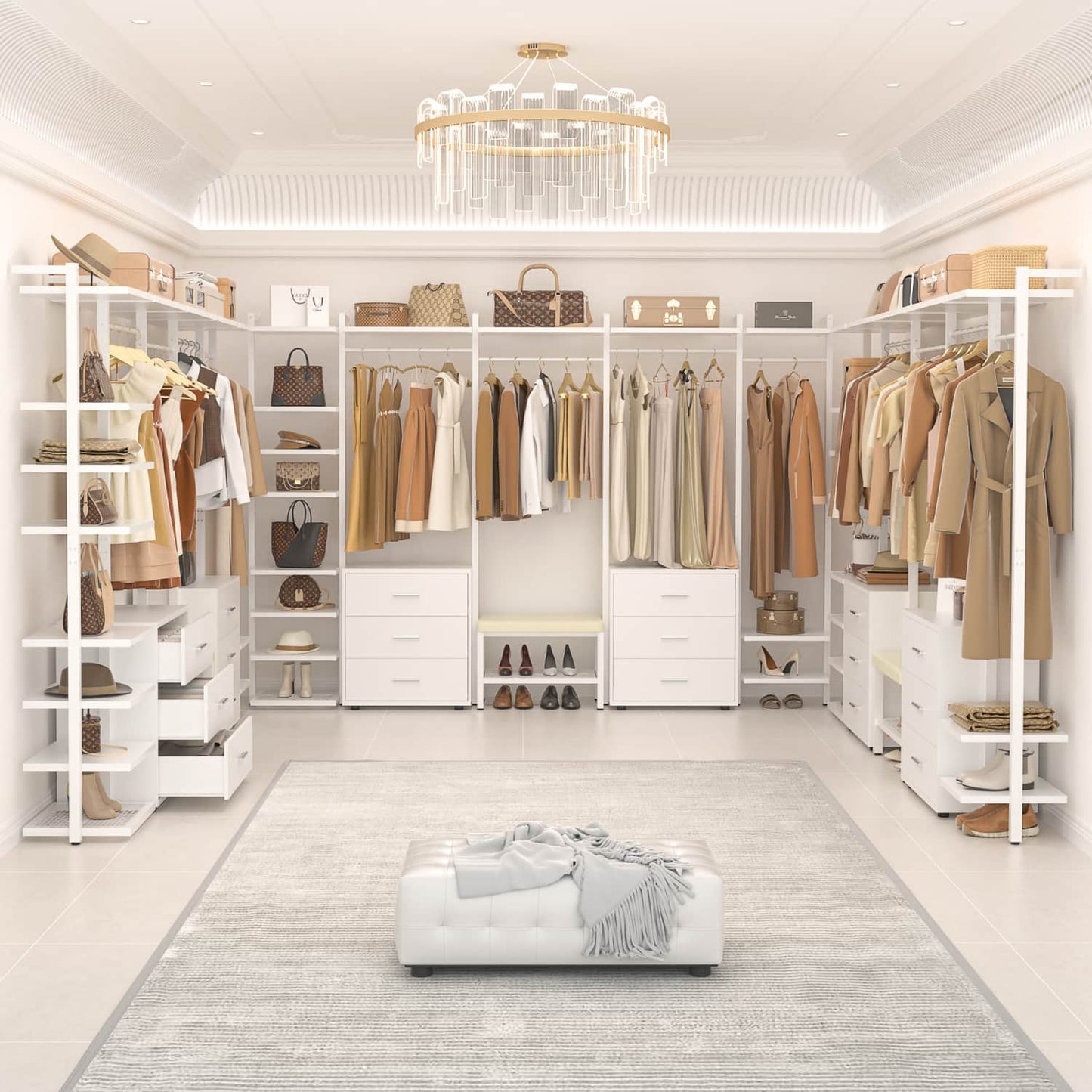 Freestanding Closet Organizer with 6 Drawers, Walk-In Closet Systen with 4 Clothing Rack