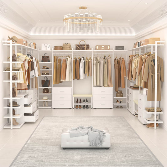 Freestanding Closet Organizer with 6 Drawers, Walk-In Closet Systen with 4 Clothing Rack