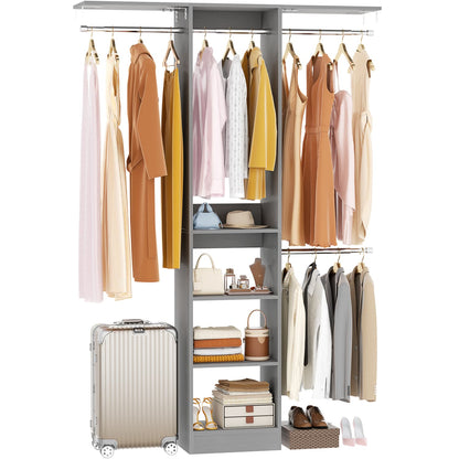 47'' W Closet System with Hanging Rods and Shelves, Closet Organizer for Bedroom