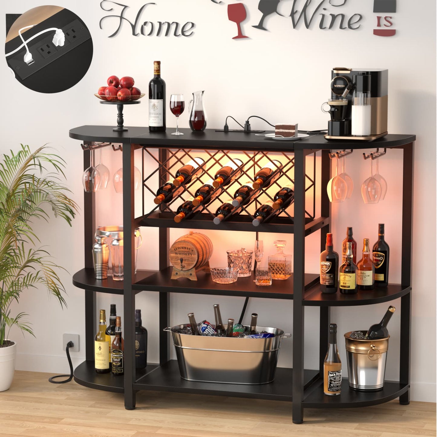 47.24" Storage Wine Cabinet with Lights and Outlets