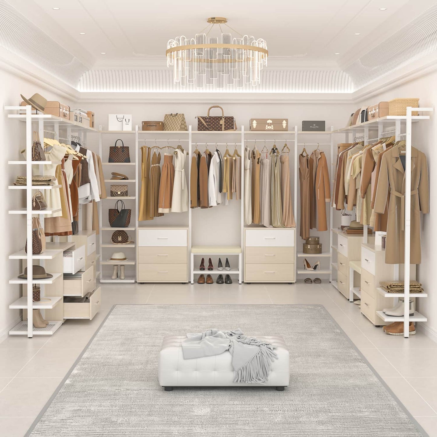 Freestanding Closet Organizer with 6 Drawers, Walk-In Closet Systen with 4 Clothing Rack