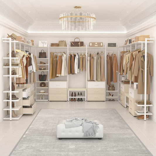 Freestanding Closet Organizer with 6 Drawers, Walk-In Closet Systen with 4 Clothing Rack