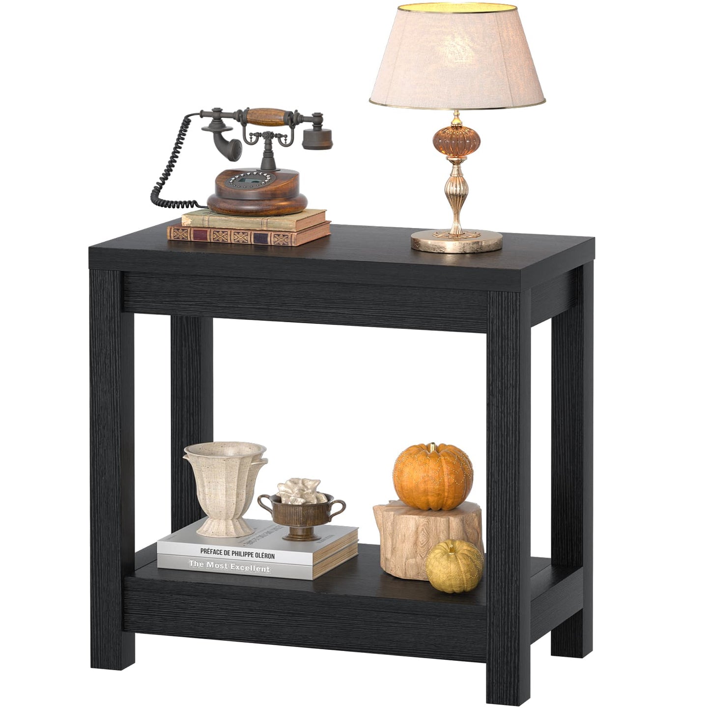 Farmhouse End Table, Narrow Side Table, Slim End Table with Storage Shelf, Small Console Table for Living Room, 24"