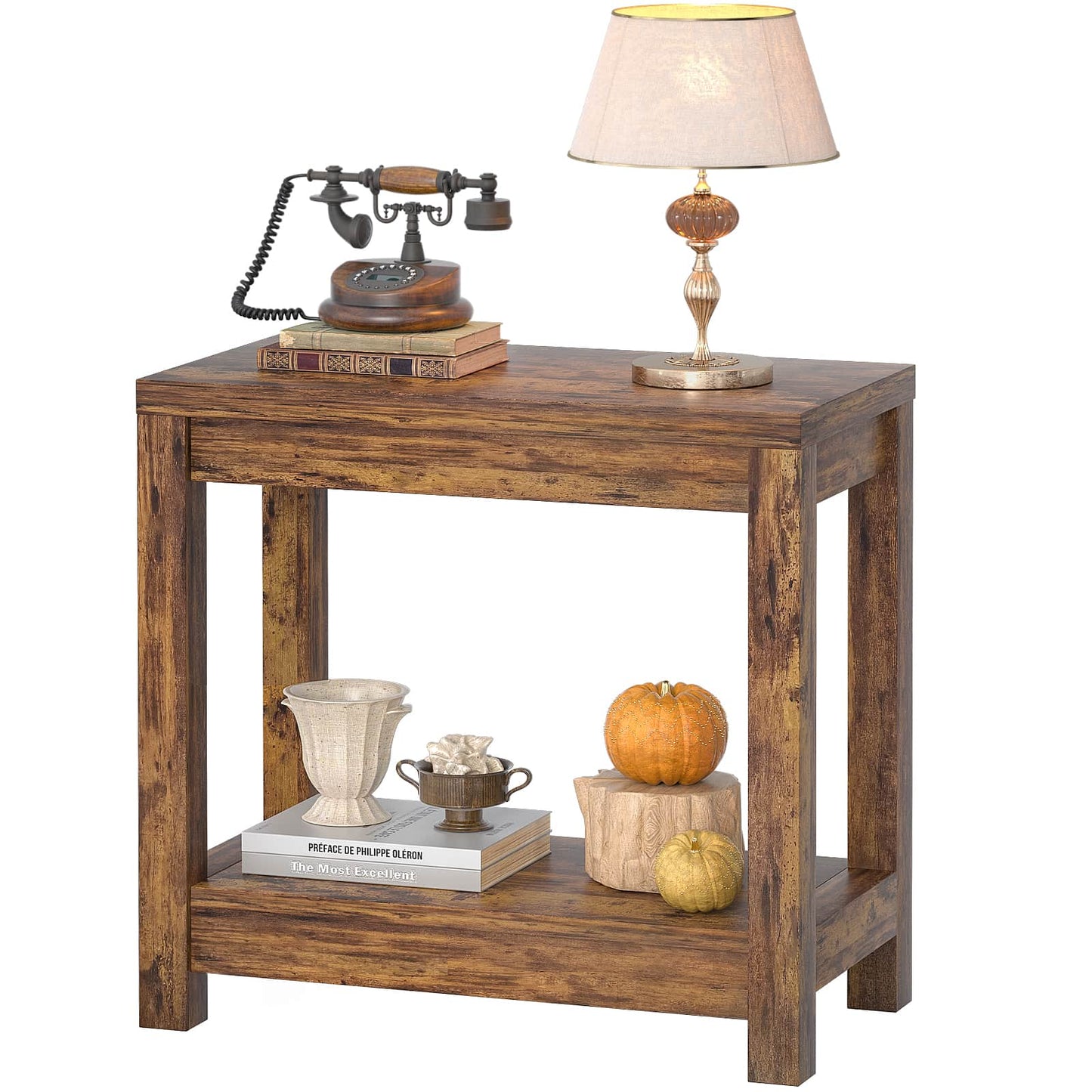 Farmhouse End Table, Narrow Side Table, Slim End Table with Storage Shelf, Small Console Table for Living Room, 24"