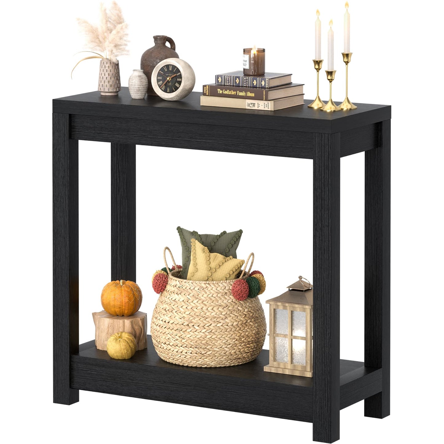 Farmhouse End Table, Narrow Side Table, Slim End Table with Storage Shelf, Small Console Table for Living Room, 24"