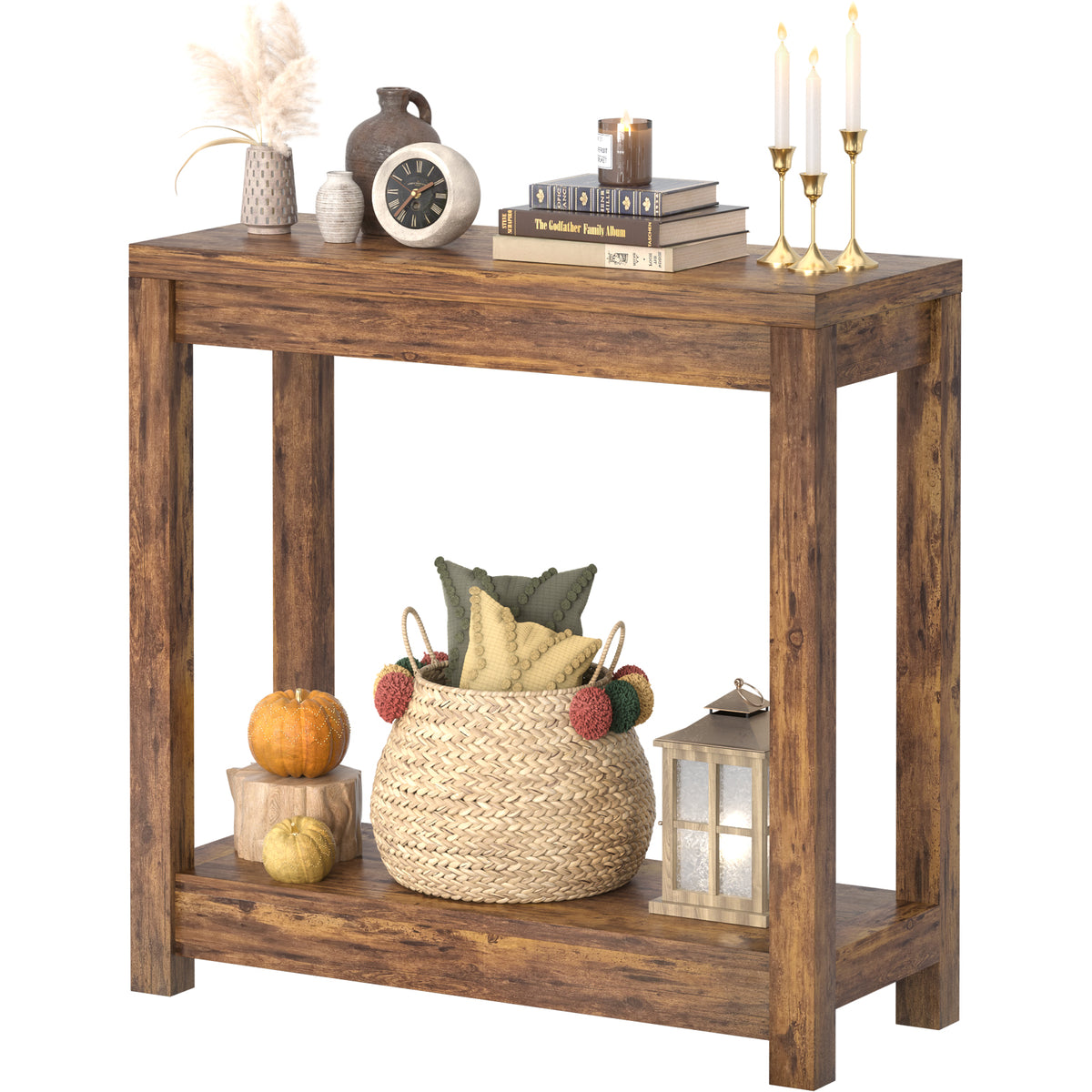 Farmhouse Wood Entryway Table Narrow Console Table with Storage Behind Couch Sofa Table with Shelves Entry Way Tables with Open Storage, Easy Assembly