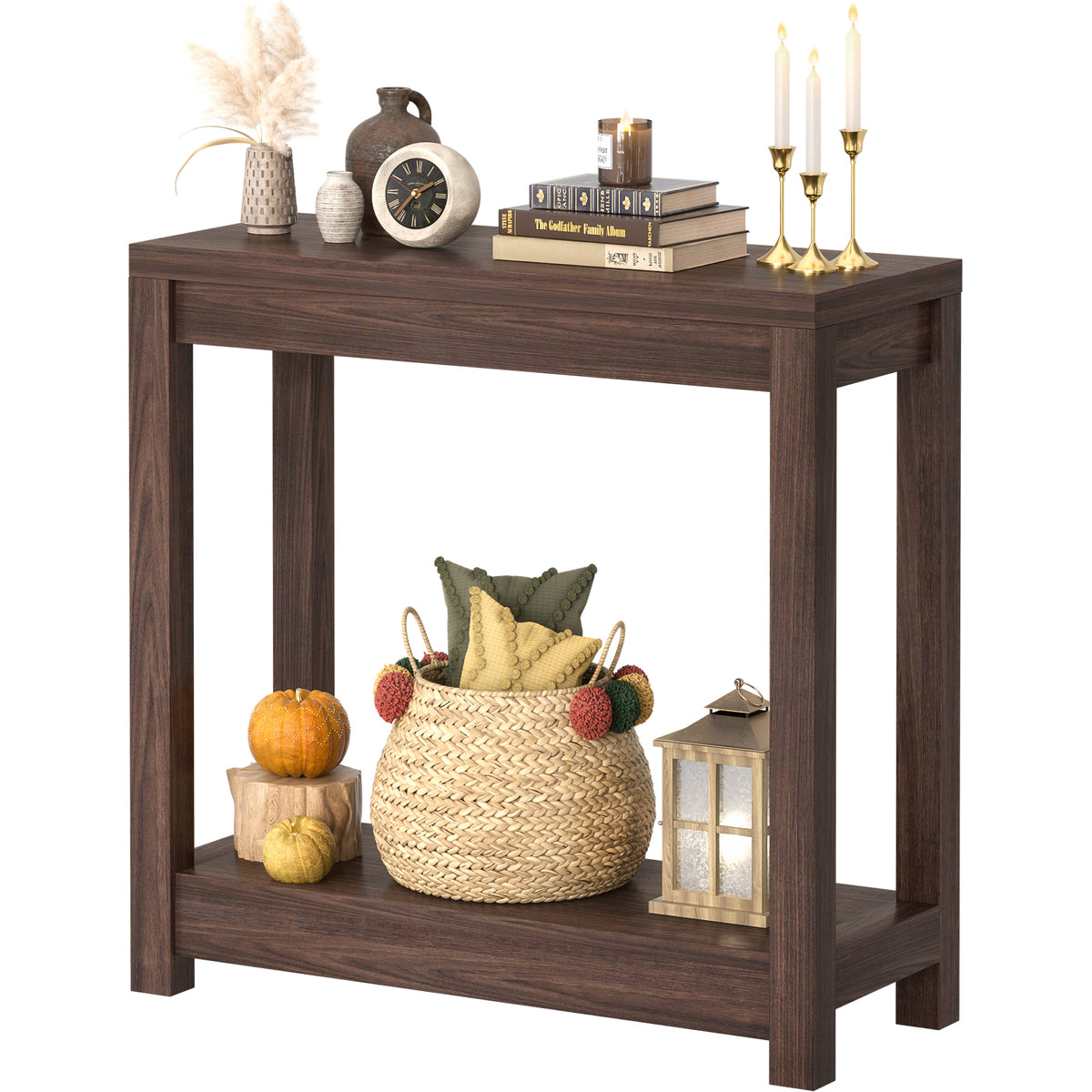 Farmhouse Wood Entryway Table Narrow Console Table with Storage Behind Couch Sofa Table with Shelves Entry Way Tables with Open Storage, Easy Assembly